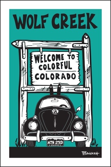 WELCOME SIGN SKI BUG GRILL WOLF CREEK  BLK/AQUA | LOOSE PRINT | 2:3 RATIO | LIFESTYLE | ILLUSTRATION