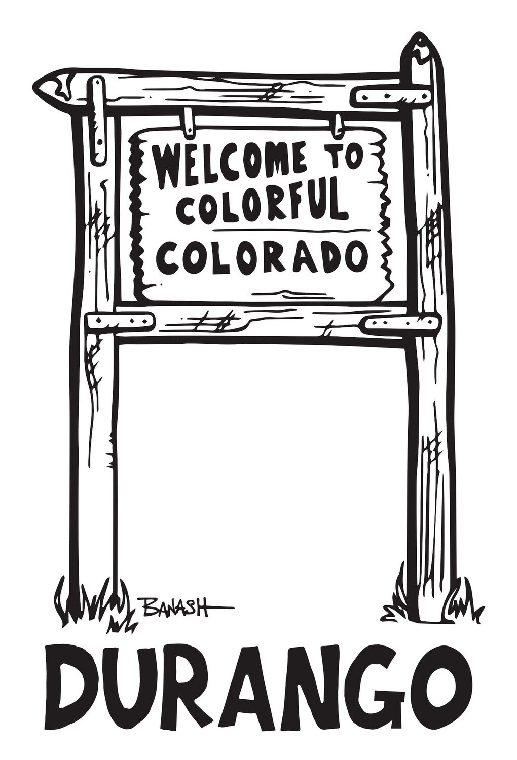 WELCOME SIGN ILLUSTRATION DURANGO POSTCARD, Size: 4x6