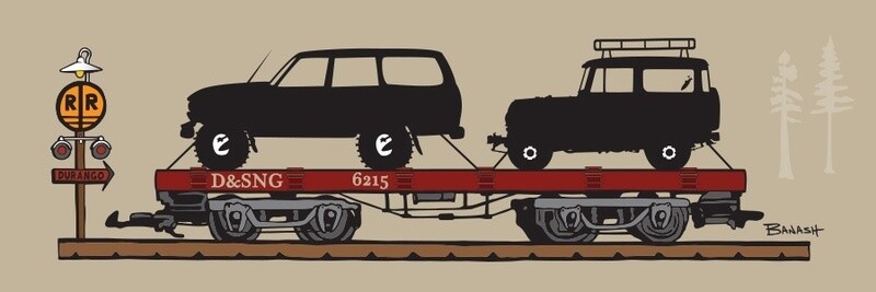 D&amp;SNG RR FLAT CAR LAND CRUISERS TRANSPORT | LOOSE PRINT | D&amp;SNG | 1:3 RATIO | LIFESTYLE | ILLUSTRATION