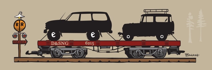 D&amp;SNG RR FLAT CAR LAND CRUISERS TRANSPORT | CANVAS | D&amp;SNG | 1:3 RATIO | LIFESTYLE | ILLUSTRATION