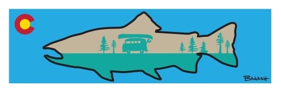CO TROUT CANOE BUS PINES SCENE CO LOGO | LOOSE PRINT | 1:3 RATIO | LIFESTYLE | ILLUSTRATION