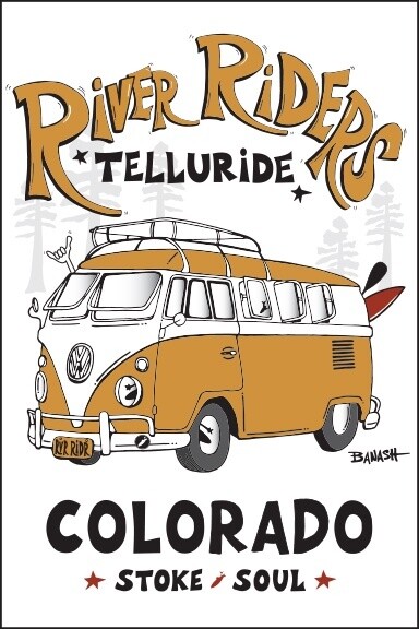 RIVER RIDERS CA STYLE BUS TELLURIDE | LOOSE PRINT | STOKED PHRASES | 2:3 RATIO | LIFESTYLE | ILLUSTRATION