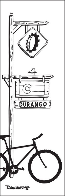 DURANGO MOUNTAIN BIKE XING TOWN SIGN POST | LOOSE PRINT | 1:3 RATIO | LIFESTYLE | ILLUSTRATION