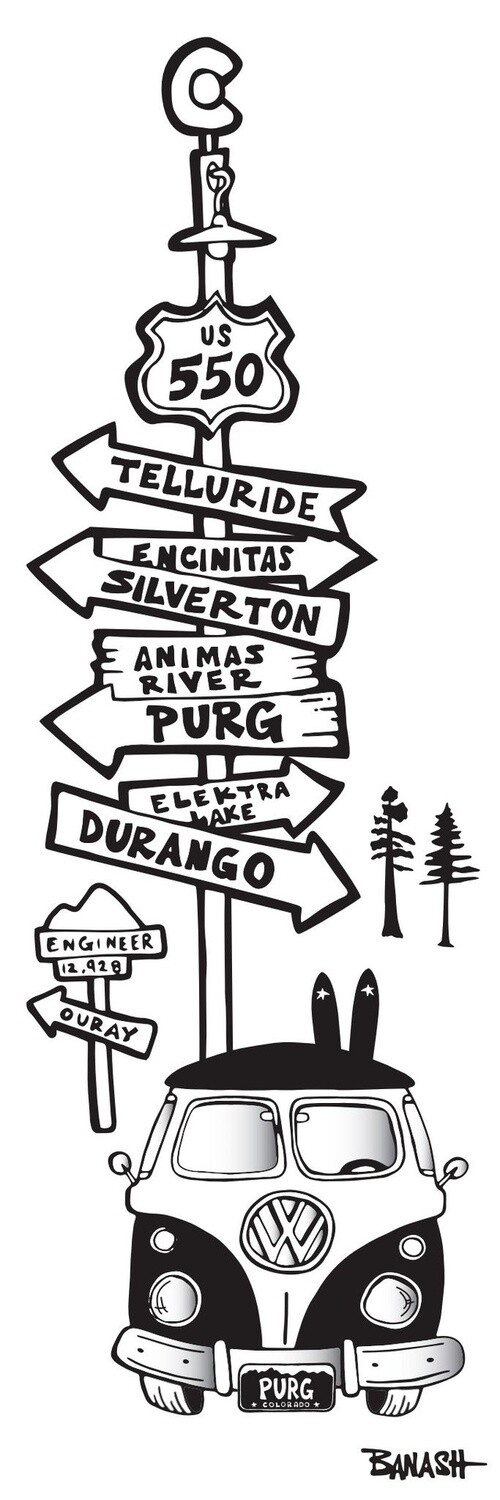 HWY 550 DURANGO TELLURIDE SKI BUS | CANVAS | 1:3 RATIO | LIFESTYLE | ILLUSTRATION