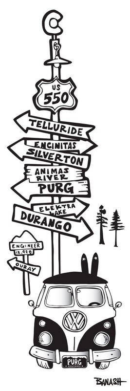 HWY 550 DURANGO TELLURIDE SKI BUS | CANVAS | 1:3 RATIO | LIFESTYLE | ILLUSTRATION