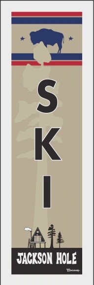 JACKSON HOLE SKI A-FRAME HUT WYOMING BUFFALO LOGO | CANVAS | 1:3 RATIO | LIFESTYLE | ILLUSTRATION