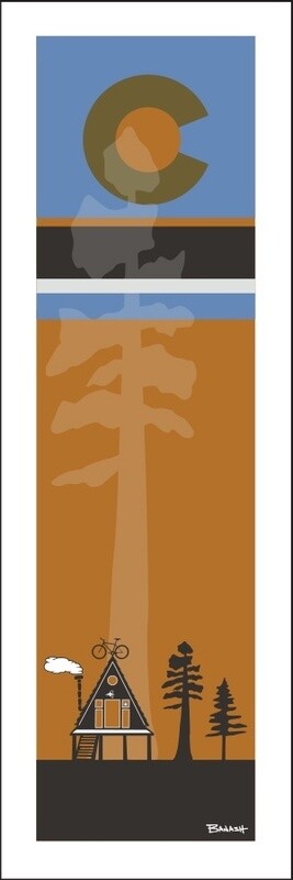 A-FRAME HUT PINE CO LOGO MOUNTAIN BIKE DESERT LINES | LOOSE PRINT | 1:3 RATIO | LIFESTYLE | ILLUSTRATION