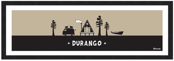 DURANGO A-FRAME HUT KAYAK BUS PINES | CANVAS | 1:3 RATIO | LIFESTYLE | ILLUSTRATION, Size: 4x12