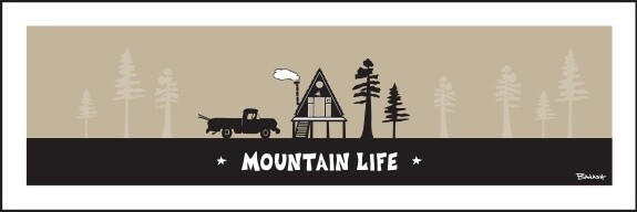 MOUNTAIN LIFE A-FRAME HUT SKI PICKUP | CANVAS | 1:3 RATIO | LIFESTYLE | ILLUSTRATION, Size: 4x12