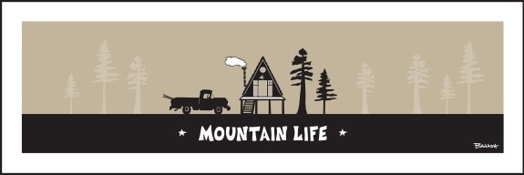 MOUNTAIN LIFE A-FRAME HUT SKI PICKUP | CANVAS | 1:3 RATIO | LIFESTYLE | ILLUSTRATION