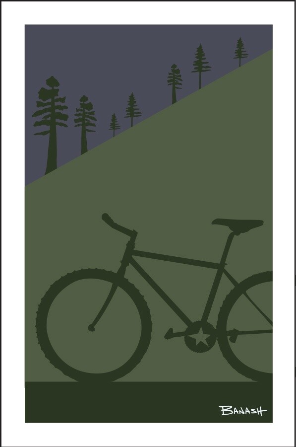 MOUNTAIN BIKE RIVER FOREST SLOPE PINES | LOOSE PRINT | 2:3 RATIO | LIFESTYLE | ILLUSTRATION