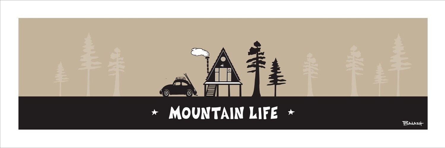 MOUNTAIN LIFE SKI BUG A-FRAME HUT | CANVAS | 1:3 RATIO | LIFESTYLE | ILLUSTRATION, Size: 4x12