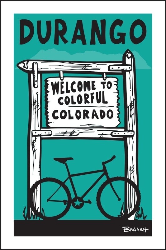 WELCOME SIGN MOUNTAIN BIKE DURANGO BLK/AQUA | CANVAS | ILLUSTRATION | 2:3 RATIO