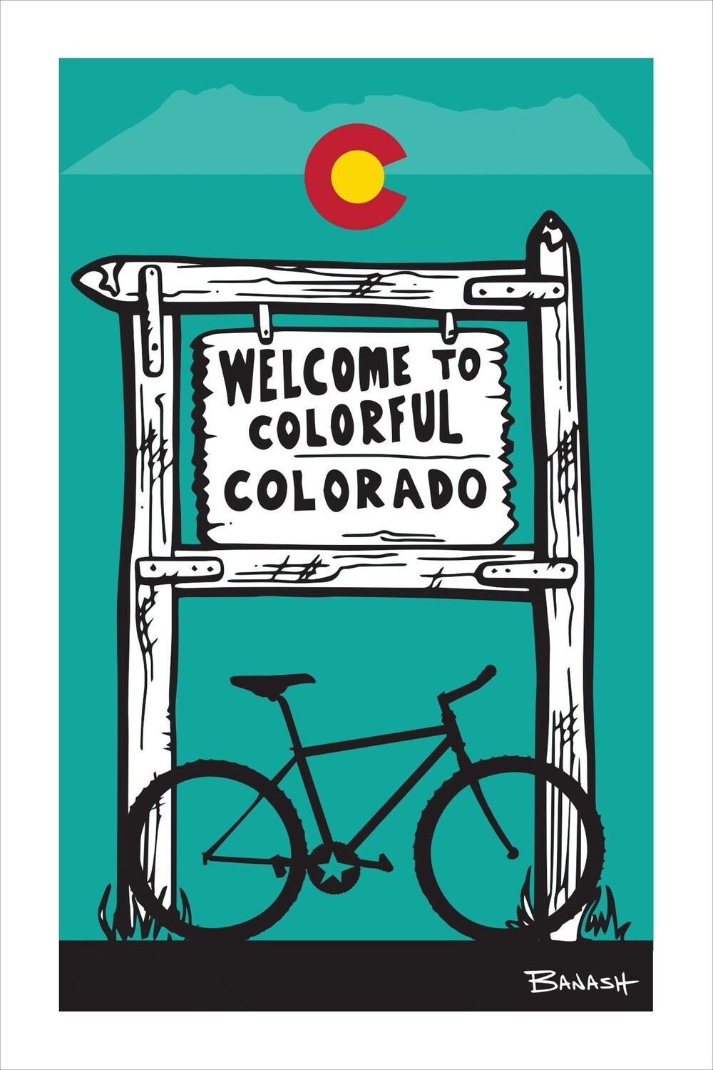 WELCOME SIGN MOUNTAIN BIKE CO LOGO BLK/AQUA | CANVAS | ILLUSTRATION | 2:3 RATIO