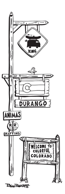 WELCOME SIGN ANIMAS SIGN POST RAFT XING | LOOSE PRINT | 1:3 RATIO | LIFESTYLE | ILLUSTRATION