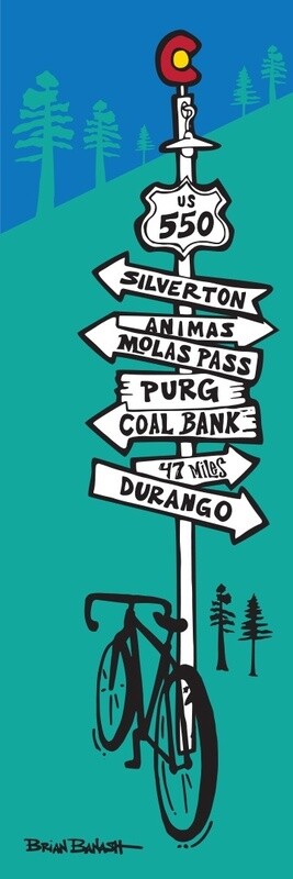 US 550 SIGN POST MOLAS PASS BIKE SLOPE SEAFOAM | LOOSE PRINT | 1:3 RATIO | LIFESTYLE | ILLUSTRATION