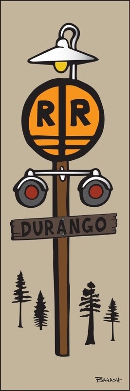 DURANGO RAIL ROAD CROSSING TOWN SIGN | LOOSE PRINT | D&amp;SNG | 1:3 RATIO | LIFESTYLE | ILLUSTRATION
