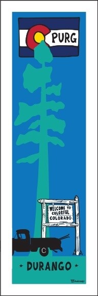 WELCOME SIGN DURANGO SKI PICKUP W/LOOSE PURG FLAG | LOOSE PRINT | 1:3 RATIO | LIFESTYLE | ILLUSTRATION