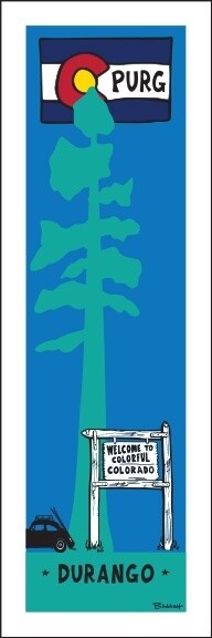 WELCOME SIGN DURANGO SKI BUG W/LOOSE PURG FLAG | LOOSE PRINT | 1:3 RATIO | LIFESTYLE | ILLUSTRATION