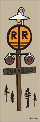 DURANGO RAIL ROAD CROSSING TOWN SIGN | CANVAS | D&SNG | 1:3 RATIO | LIFESTYLE | ILLUSTRATION