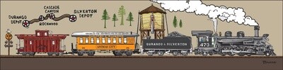 D&SNG LOCOMOTIVE 473 ANIMAS CITY COACH CABOOSE WATER TOWER DEPOT | CANVAS | D&SNG | 1:3 RATIO | LIFESTYLE | ILLUSTRATION