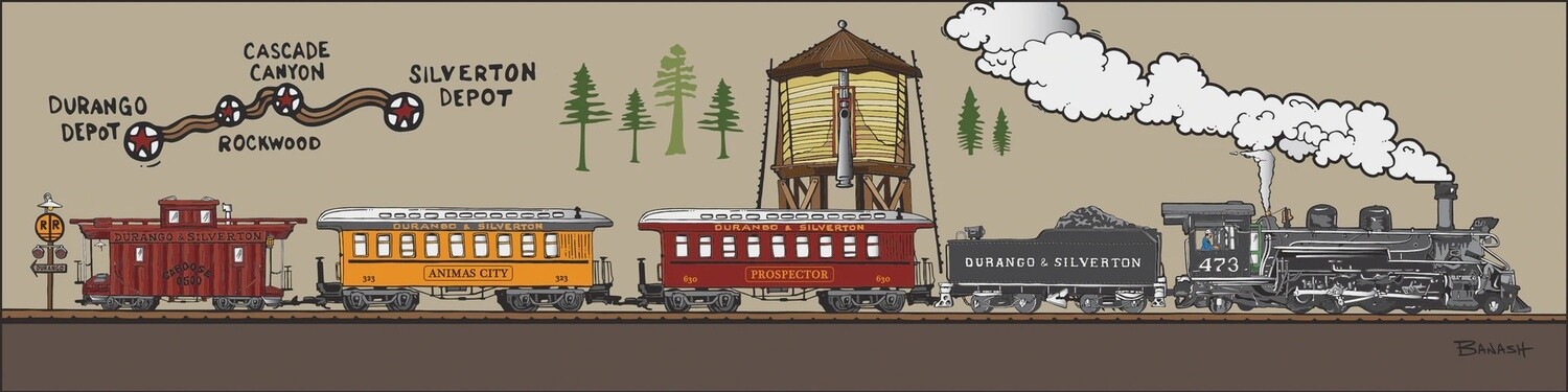 D&amp;SNG LOCOMOTIVE 473 PROSPECTOR &amp; ANIMAS CITY COACHES WATER TOWER DEPOTS | LOOSE PRINT | D&amp;SNG | 1:3 RATIO | LIFESTYLE | ILLUSTRATION