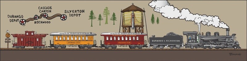 D&amp;SNG LOCOMOTIVE 473 PROSPECTOR &amp; ANIMAS CITY COACHES WATER TOWER DEPOTS | LOOSE PRINT | D&amp;SNG | 1:3 RATIO | LIFESTYLE | ILLUSTRATION