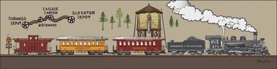 D&SNG LOCOMOTIVE 473 PROSPECTOR & ANIMAS CITY COACHES WATER TOWER DEPOTS | CANVAS | D&SNG | 1:3 RATIO | LIFESTYLE | ILLUSTRATION