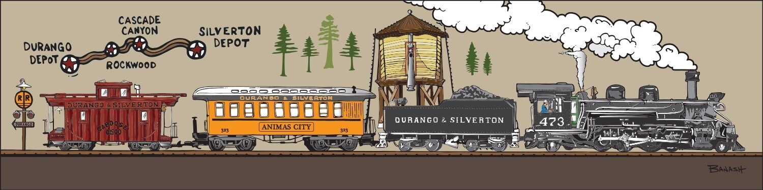 D&amp;SNG LOCOMOTIVE 473 ANIMAS CITY COACH CABOOSE WATER TOWER DEPOT | LOOSE PRINT | D&amp;SNG | 1:3 RATIO | LIFESTYLE | ILLUSTRATION