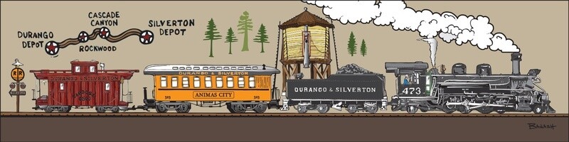 D&amp;SNG LOCOMOTIVE 473 ANIMAS CITY COACH CABOOSE WATER TOWER DEPOT | LOOSE PRINT | D&amp;SNG | 1:3 RATIO | LIFESTYLE | ILLUSTRATION