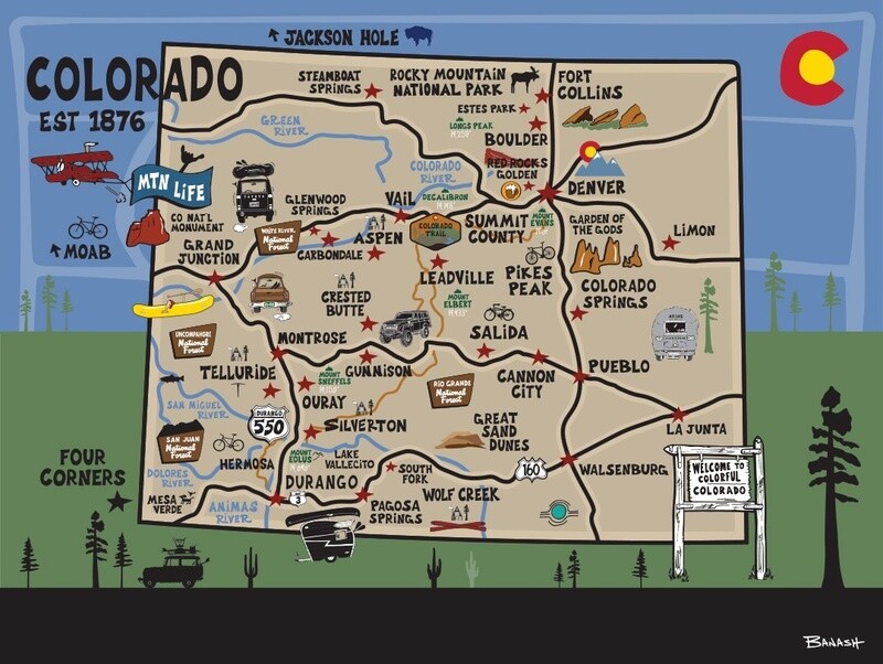 DESTINATIONS MAP COLORADO | CANVAS | 3:4 RATIO | ILLUSTRATION | LIFESTYLE