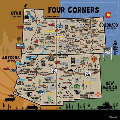 DESTINATIONS MAP FOUR CORNERS | LOOSE PRINT | 1:1 RATIO | ILLUSTRATION | LIFESTYLE