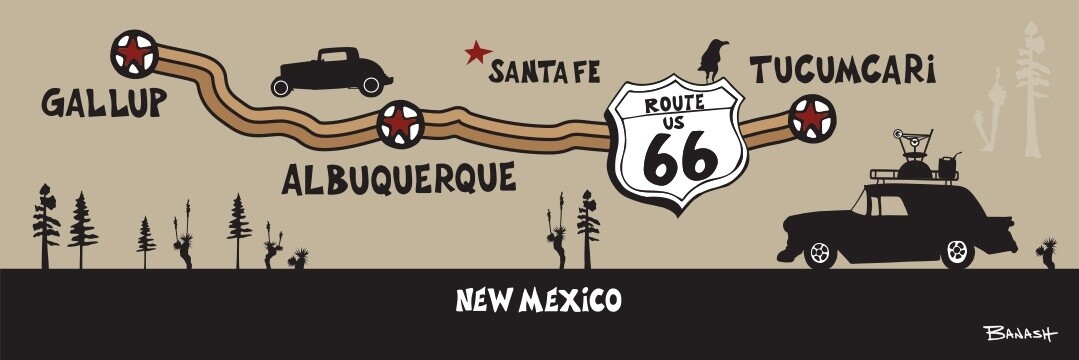 NEW MEXICO ROUTE 66 TOWN PITSTOPS | CANVAS | ILLUSTRATION | 1:3 RATIO