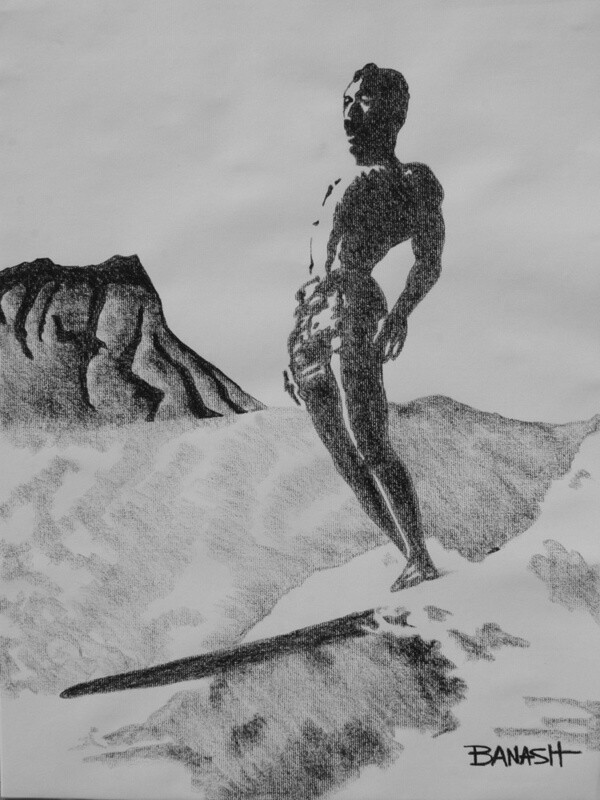 WAIKIKI BEACH RIDER LEAHI | LOOSE PRINT | 3:4 RATIO | CHARCOAL | PIONEERS OF SURF
