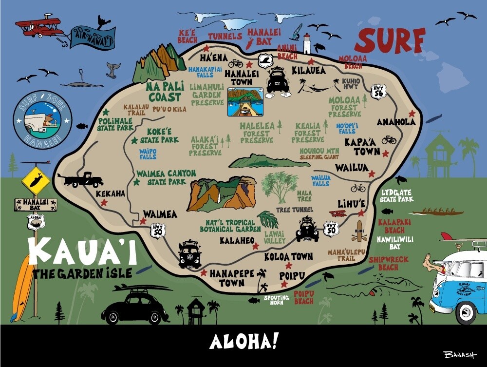 KAUAI GARDEN ISLE . ISLAND MAP | LOOSE PRINT | ILLUSTRATION | 3:4 RATIO
