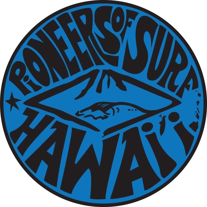 PIONEERS OF SURF . HAWAII . LOOSE LOGO BLUE | STICKER, Size: 2&quot;