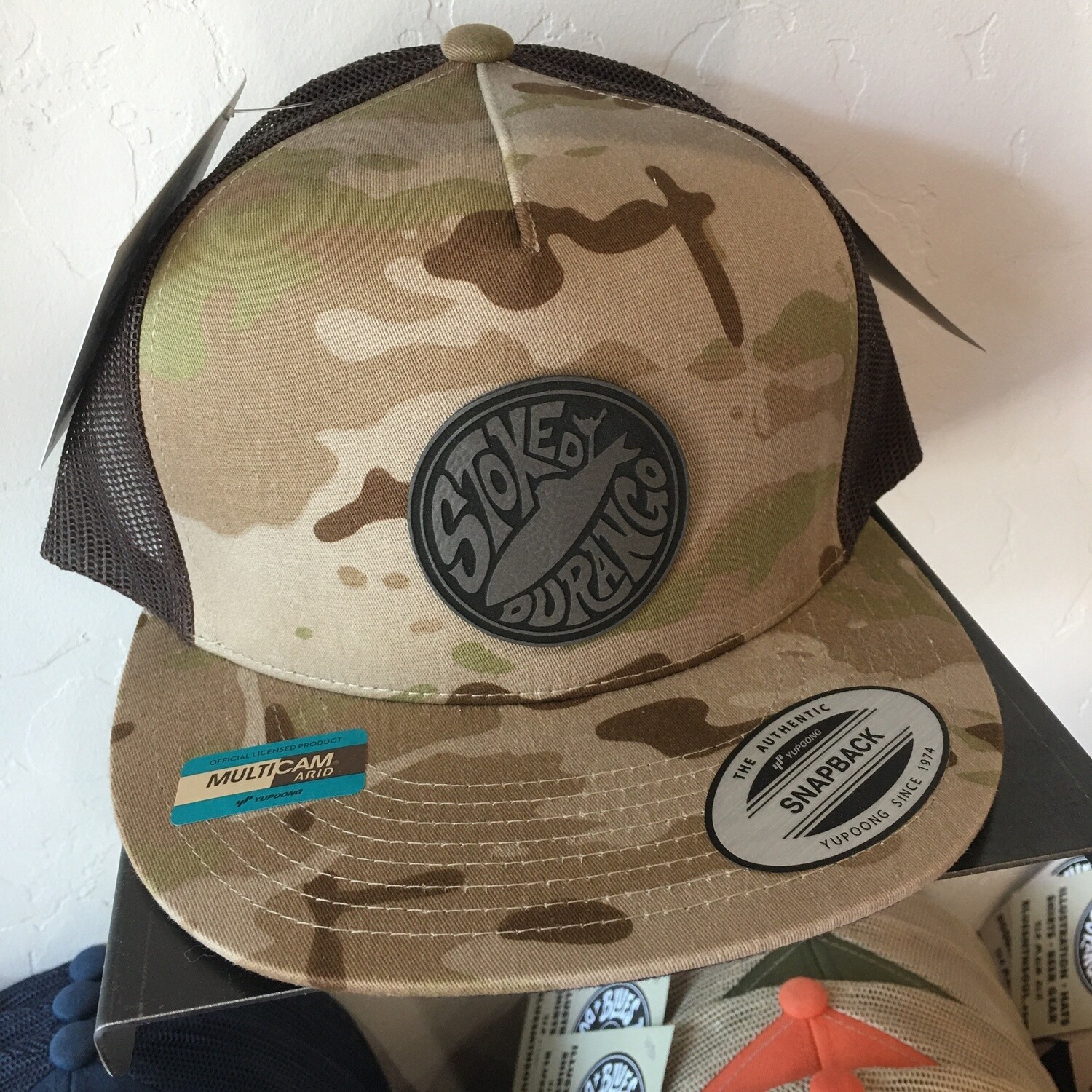 STOKED DURANGO | PATCH | 5-PANEL CLASSIC TRUCKER HAT, PATCH: STITCHED, COLOR: MULTI CAMO