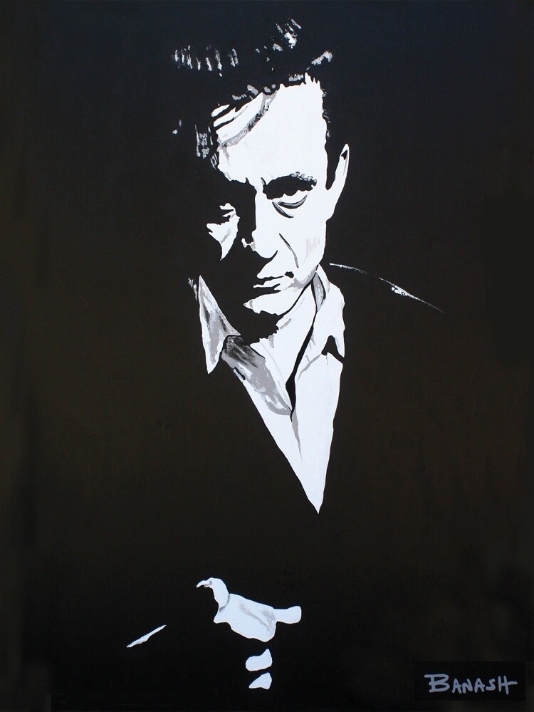 JOHNNY CASH MAN IN BLACK | LOOSE PRINT | ACRYLIC PAINTING | COUNTRY | FOLK | 3:4 RATIO