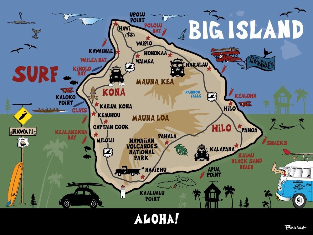 HAWAII . BIG ISLAND . ISLAND MAP | LOOSE PRINT | ILLUSTRATION | 3:4 RATIO