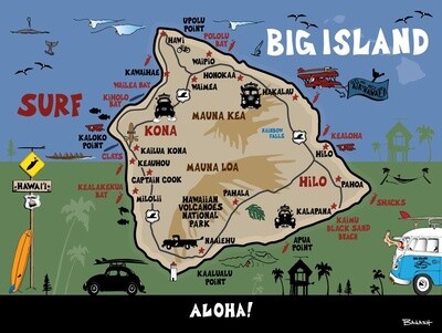 HAWAII . BIG ISLAND . ISLAND MAP | CANVAS | ILLUSTRATION | 3:4 RATIO