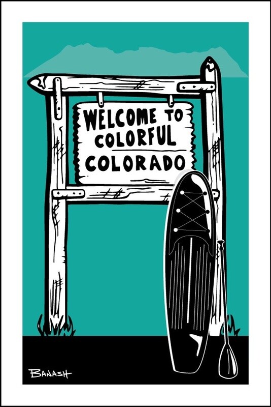 COLORADO WELCOME SIGN PADDLE BOARD SEAFOAM | LOOSE PRINT | ILLUSTRATION | 2:3 RATIO