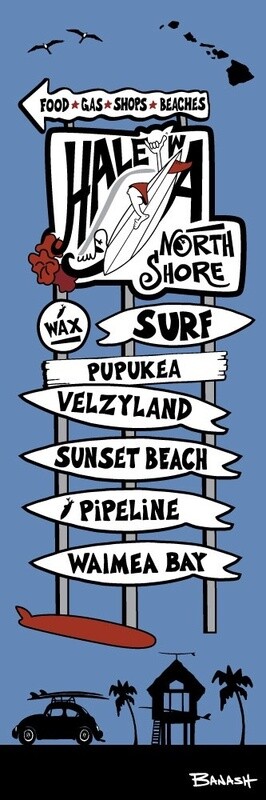 HALEIWA NORTH SHORE SURF SIGN POST | LOOSE PRINT | ILLUSTRATION | 1:3 RATIO