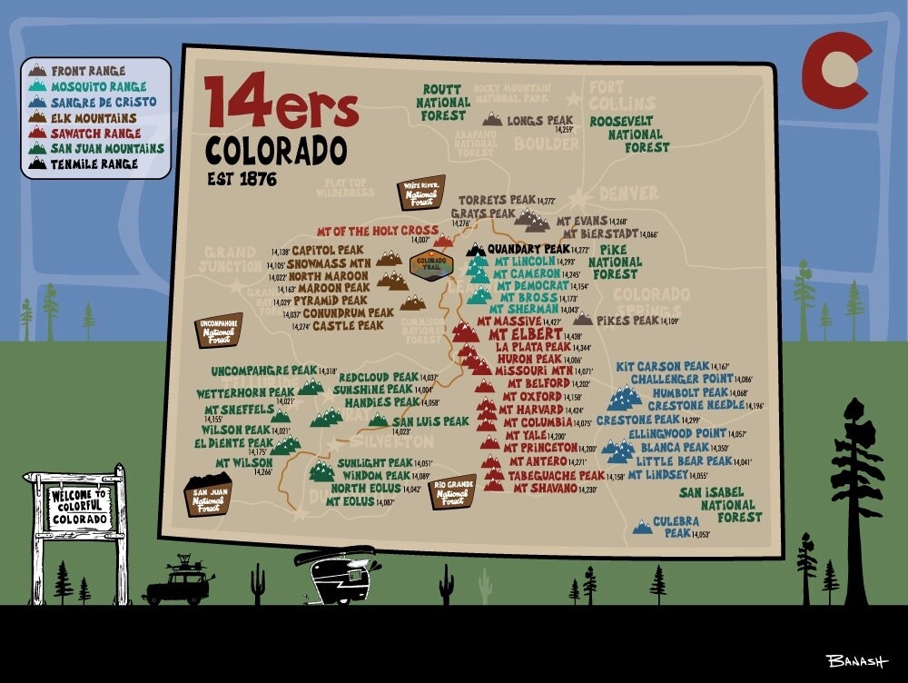 COLORADO 14ERS | LOOSE PRINT | ILLUSTRATION | 3:4 RATIO