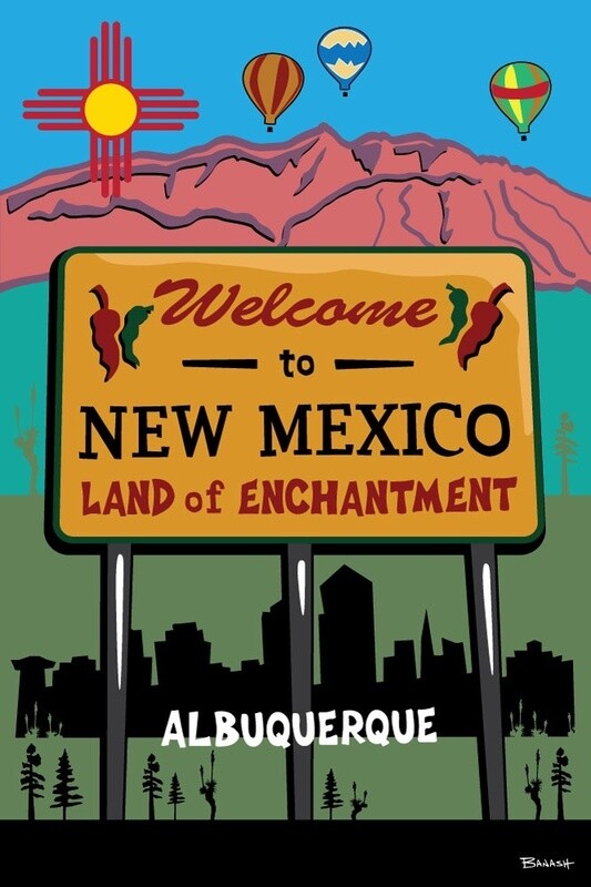 NEW MEXICO WELCOME SIGN ALBUQUERQUE | LOOSE PRINT | ILLUSTRATION | 2:3 RATIO