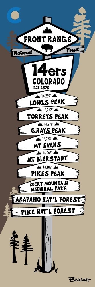 FRONT RANGE 14ERS PEAKS | LOOSE PRINT | ILLUSTRATION | 1:3 RATIO |