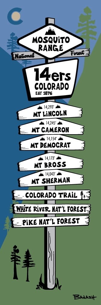 MOSQUITO RANGE 14ERS PEAKS | LOOSE PRINT | ILLUSTRATION | 1:3 RATIO