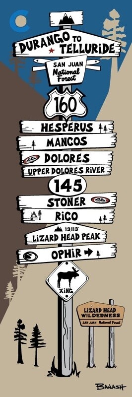 DURANGO TELLURIDE LIZARD HEAD SIGN POST | CANVAS | ILLUSTRATION | 1:3 RATIO