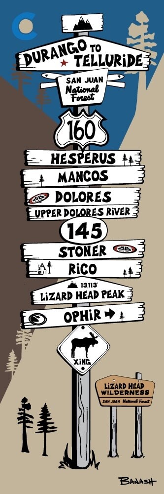DURANGO TELLURIDE LIZARD HEAD SIGN POST | LOOSE PRINT | ILLUSTRATION | 1:3 RATIO