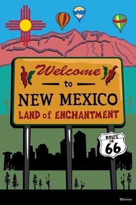 NEW MEXICO WELCOME SANDIA MOUNTAINS ROUTE 66 | CANVAS | ILLUSTRATION | 2:3 RATIO