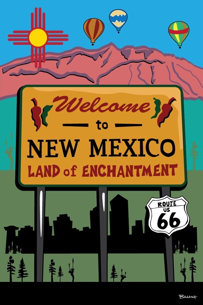 NEW MEXICO WELCOME SANDIA MOUNTAINS ROUTE 66 | LOOSE PRINT | ILLUSTRATION | 2:3 RATIO